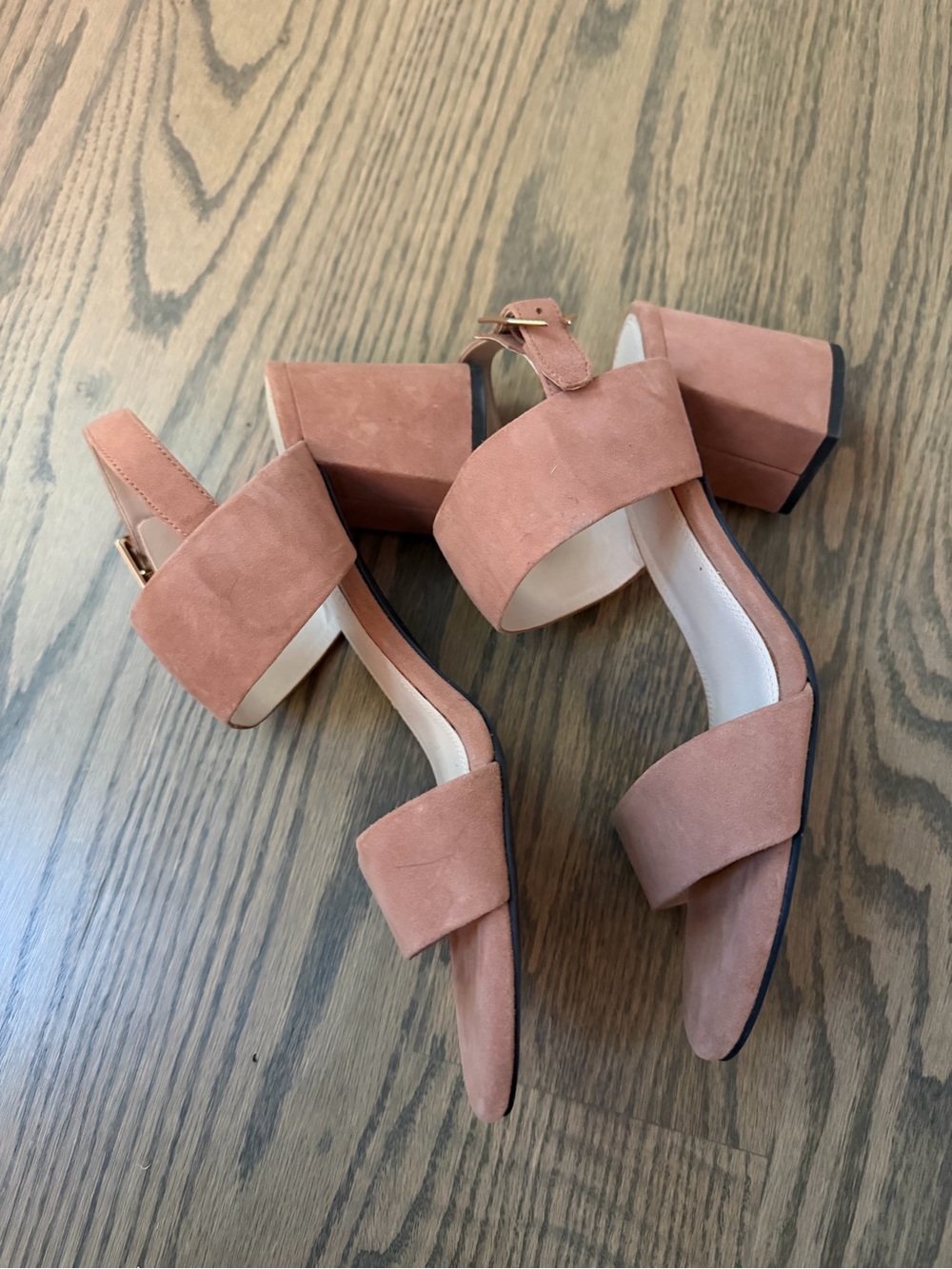Cole Haan Suede Block Heel Sandals in Dusty Pink